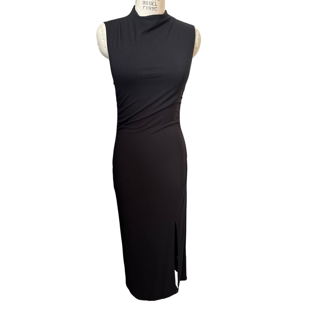 GILLI Black Mock Neck Stretch Cotton Maxi Dress Size Small
